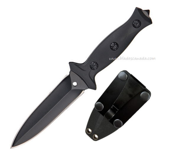 ABKT Fixed Blade Boot Knife, Black Blade, Black Handle, Hard Sheath, AB014