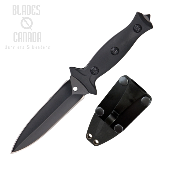 (image for) ABKT Fixed Blade Boot Knife, Black Blade, Black Handle, Hard Sheath, AB014