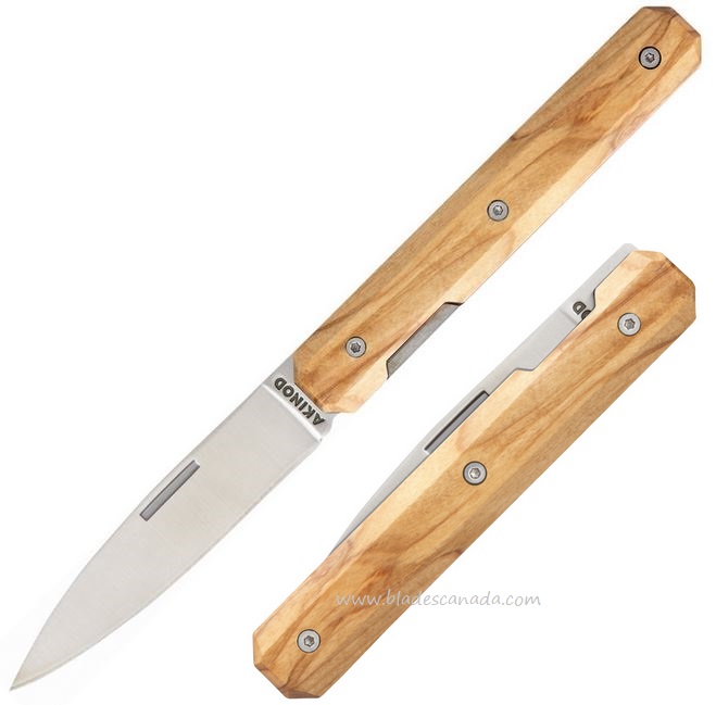 Akinod Knives 18H07 Paring Linerlock Folder, Olive Wood Handle, AKI03M00001 - Click Image to Close