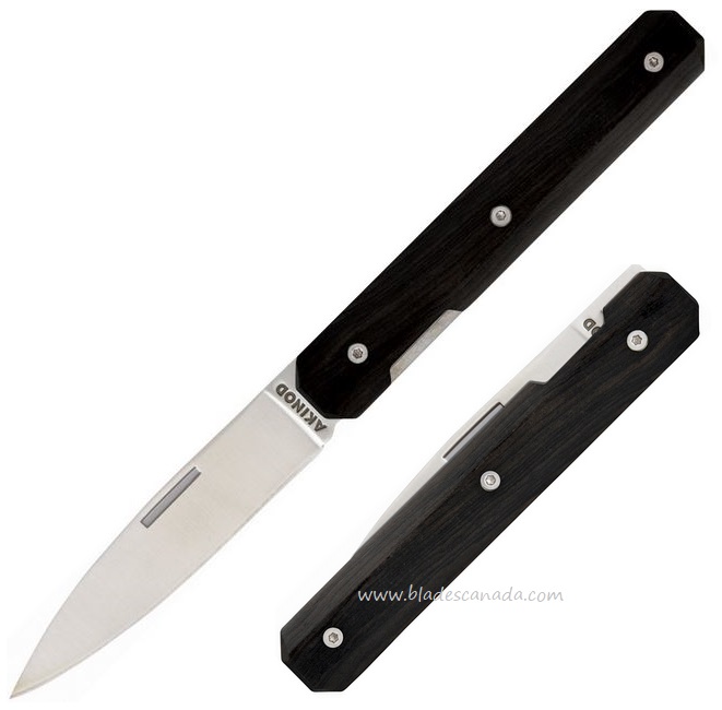 Akinod Knives 18H07 Paring Linerlock Folder w/ Ebony Wood Handle, AKI03M00004