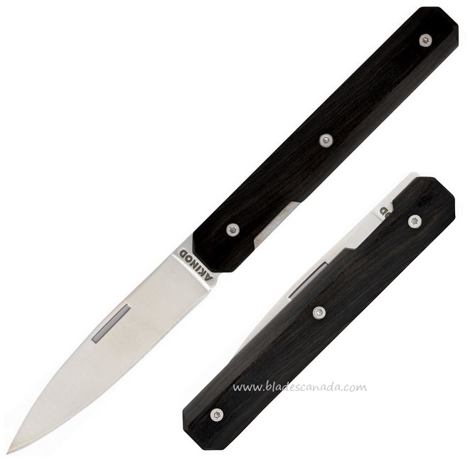 Akinod Knives 18H07 Paring Folding Knife, Ebony Wood, AKI03M00004