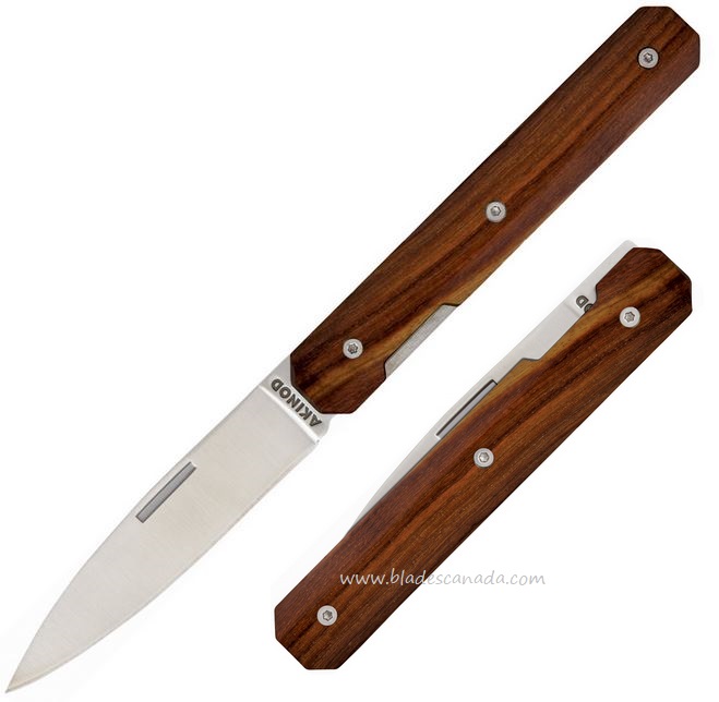 Akinod Knives 18H07 Paring Folding Knife, Wood Handle, AKI03M00005