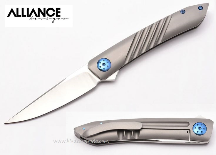 Alliance Design Anchovy Flipper Framelock Folder, RWL-34 Steel, Titanium Handle, ALA1G