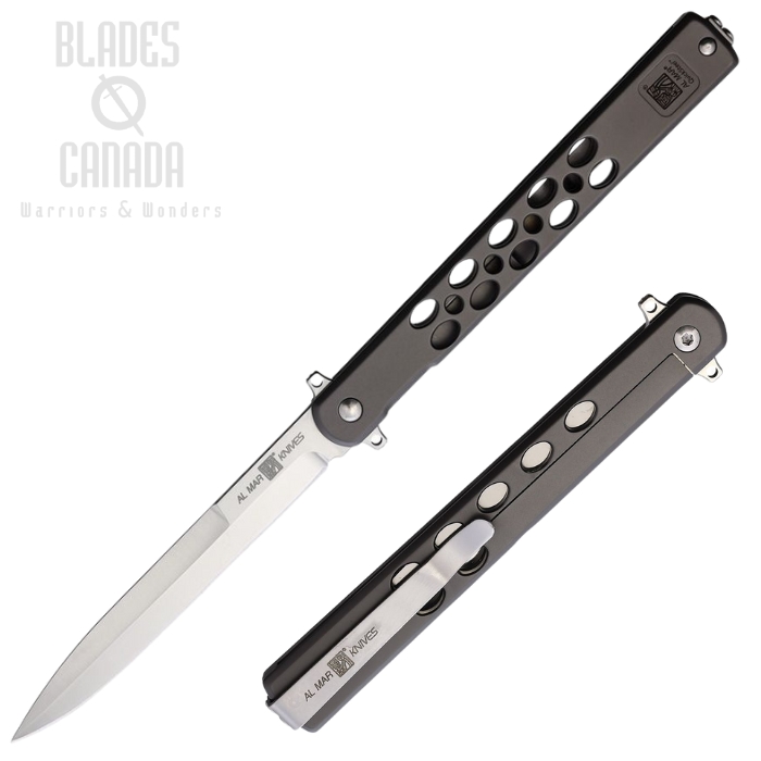Al Mar Quicksteel Flipper Framelock Knife, Stainless Satin, Stainless Gray Handle, AMK4051