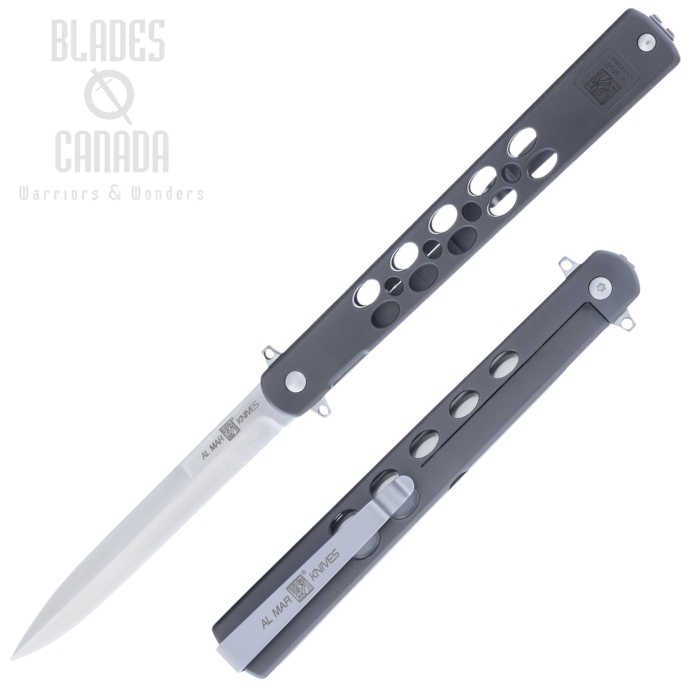 Al Mar Quicksteel Flipper Framelock Knife, D2 Satin, Stainless Gray, AMK4052 Al Mar Quicksteel Flipper Framelock Knife, D2 Satin, Stainless Gray, AMK4052