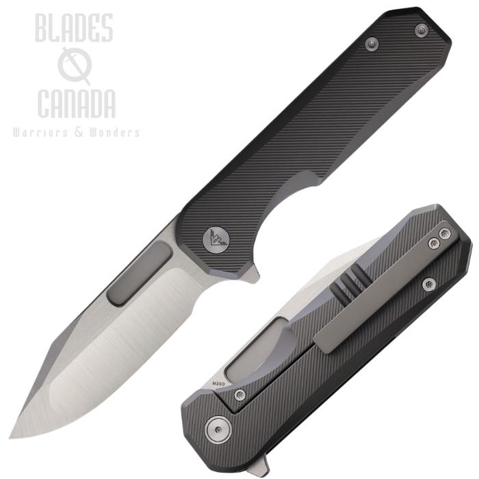 (image for) Ameight Preyert II Flipper Framelock Knife, M390 Satin, Titanium Grey Textured, AME006DGII