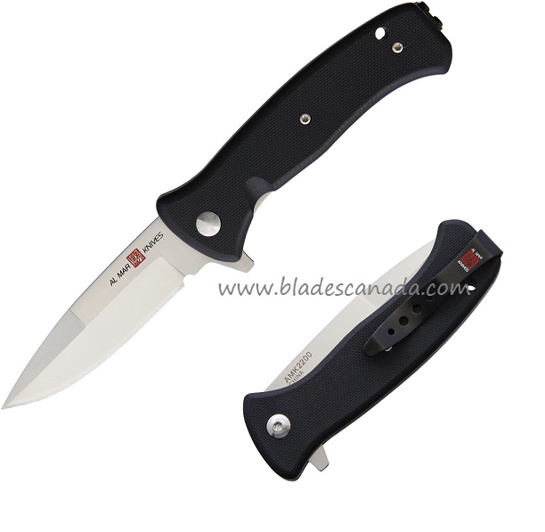 Al Mar Mini SERE 2020 Flipper Folding Knife, Assisted Opening, D2, G10 Black, AMK2200 - Click Image to Close