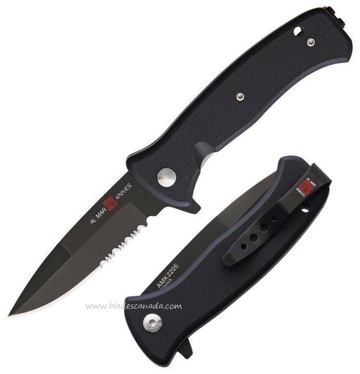 Al Mar SERE Night G Flipper Folding Knife, Assisted Opening, D2, G10 Black, AMK2205