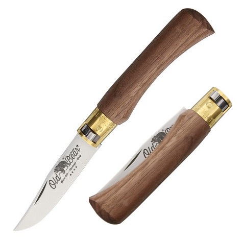 Antonini Old Bear Small Folding Knife, Stainless, Walnut Wood, ANT930717