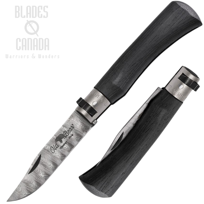 Antonini Old Bear Medium Damascus Folding Knife, Wood, ANT930519MNK