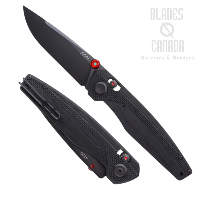 Acta Non Verba A200 BB A-lock Folding Knife, Elmax Black, G10 Black, ANVA200-004