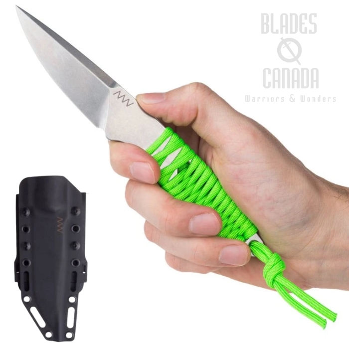 Acta Non Verba P100 Fixed Blade Knife, Sleipner Stonewash, Paracord Neon Green, Kydex Sheath, ANVP100-009