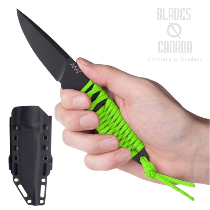 Acta Non Verba P100 Fixed Blade Knife, Sleipner Cerakote Black, Paracord Neon Green, Kydex Sheath, ANVP100-043