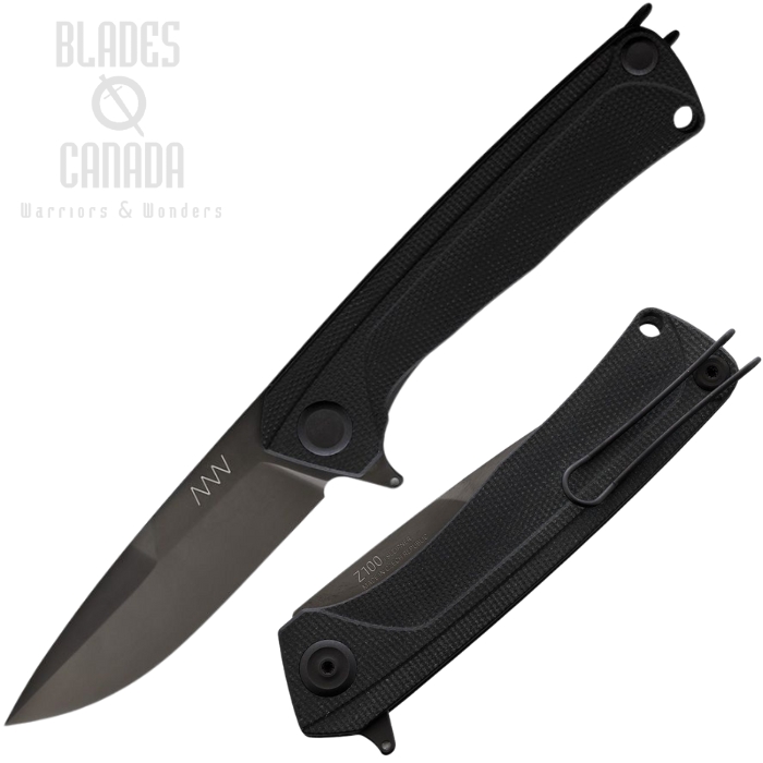 Acta Non Verba Flipper Folding Knife, Sleipner Black, G10 Black, ANVZ100-021