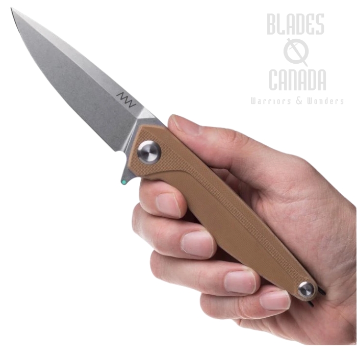 Acta Non Verba Z300 BB Flipper Folding Knife, Sleipner Stonewash, G10 Coyote, ANVZ300-051