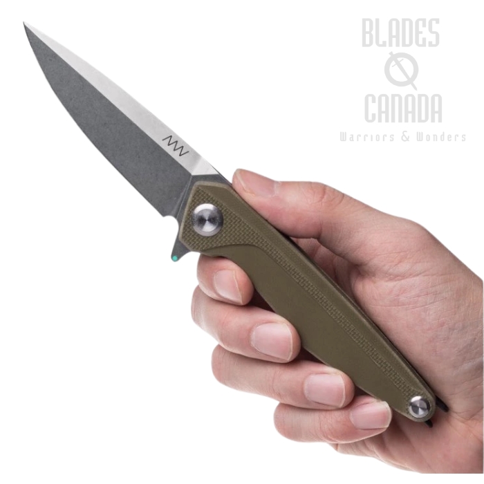 Acta Non Verba Z300 BB Flipper Folding Knife, Sleipner Stonewash, G10 Olive, ANVZ300-052