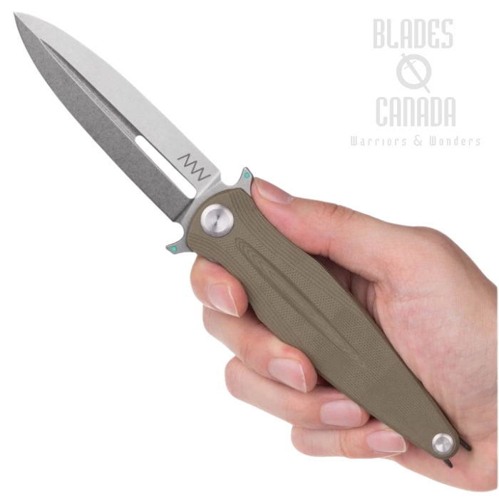 Acta Non Verba Z400 BB Flipper Folding Knife, Sleipner Stonewash, G10 Olive, ANVZ400-013