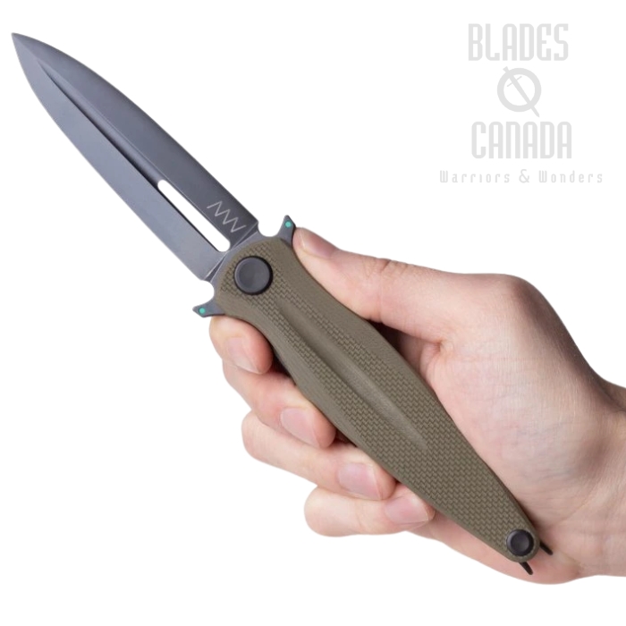 Acta Non Verba Z400 BB Flipper Folding Knife, Sleipner DLC Black, G10 Olive, ANVZ400-017