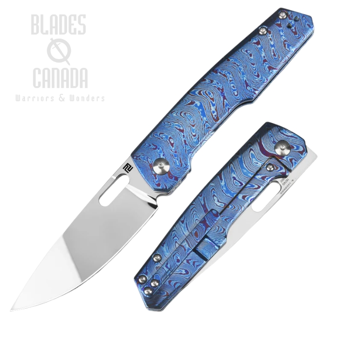 Artisan Cutlery The King's Gambit Frame Lock Folding Knife, S90V Mirror Polish, Titanium Damadcus, 1874G-TDB