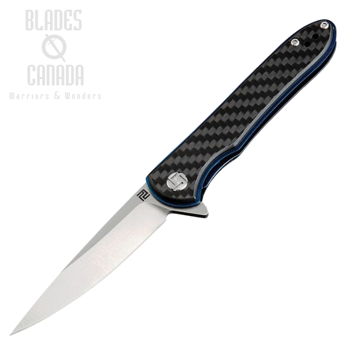 zArtisan Cutlery Small Shark Flipper Folding Knife, D2, CF/G10 Blue, 1707PS-CF