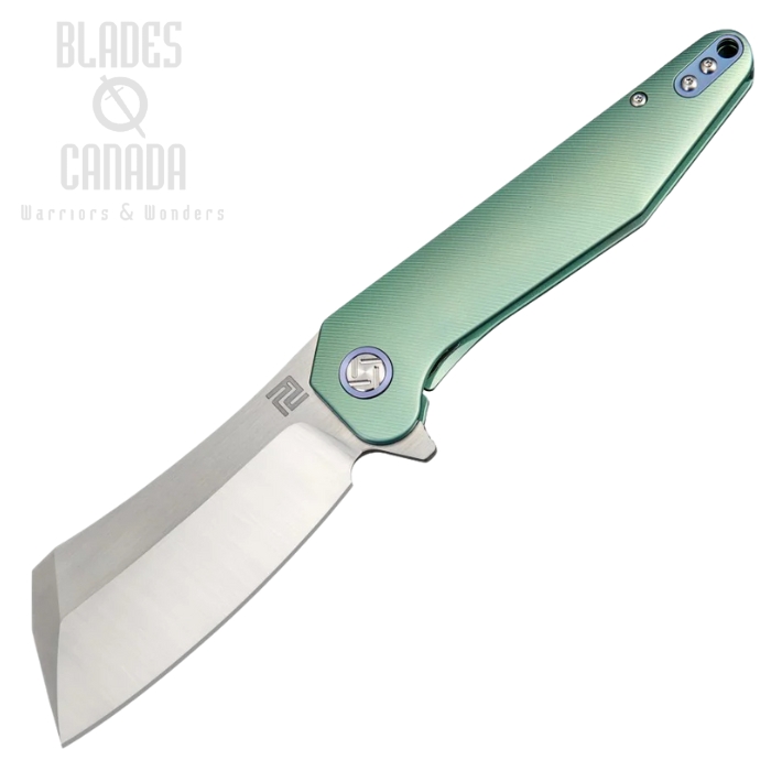 Artisan Osprey Flipper Framelock Knife, M390 Satin, Titanium Green, 1803G-GNM