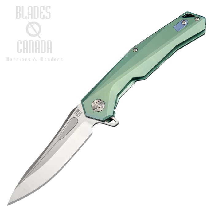 Artisan Cutlery Zumwalt Flipper Framelock Knife, M390 Satin, Titanium Green, 1808G-GNM
