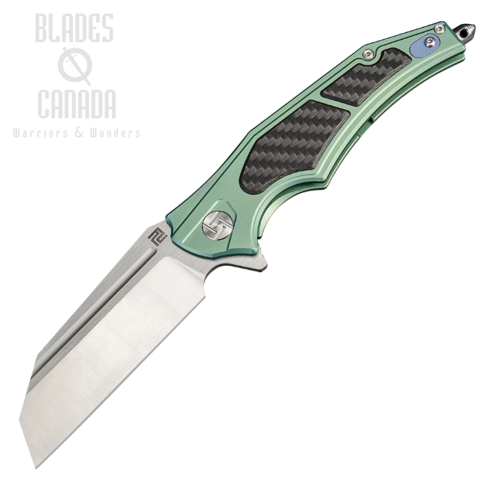 Artisan Cutlery Apache Nomad Flipper Folding Knife, M390, Titanium Green w/Carbon Fiber, 1813G-GNM