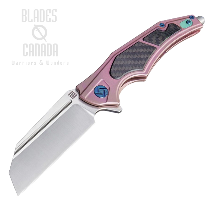 Artisan Cutlery Apache Nomad Flipper Framelock Knife, M390, Titanium Pink w/Carbon Fiber, 1813G-RES