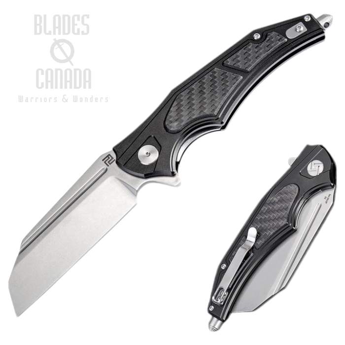 Artisan Cutlery Apache Flipper Folding Knife, D2, Aluminum Black/CF, 1813P-BCF