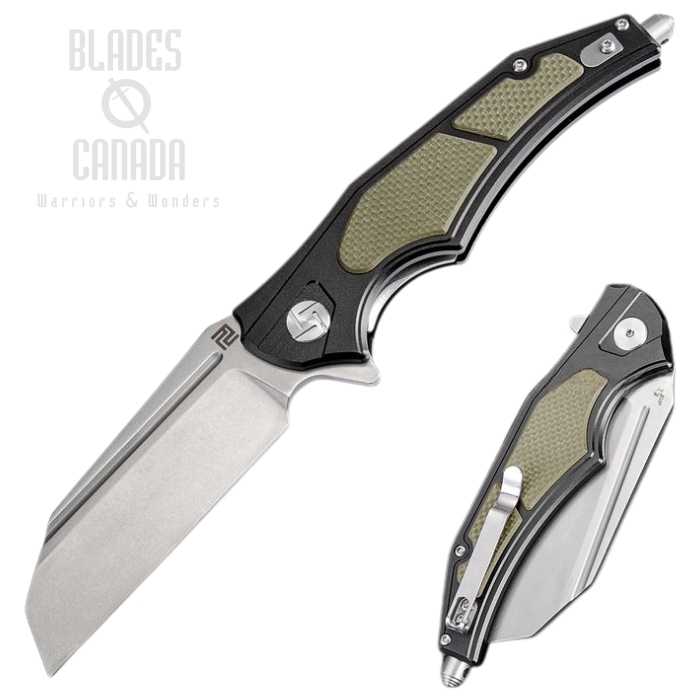 Artisan Cutlery Apache Flipper Folding Knife, D2, Aluminum/G10 Green, 1813P-BGN