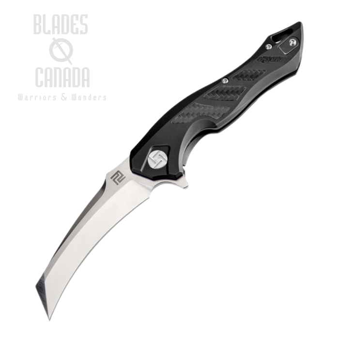 Artisan Cutlery Eagle Flipper Framelock Knife, M390 Satin, Titanium Black w/Carbon Fiber, 1816G-BKM
