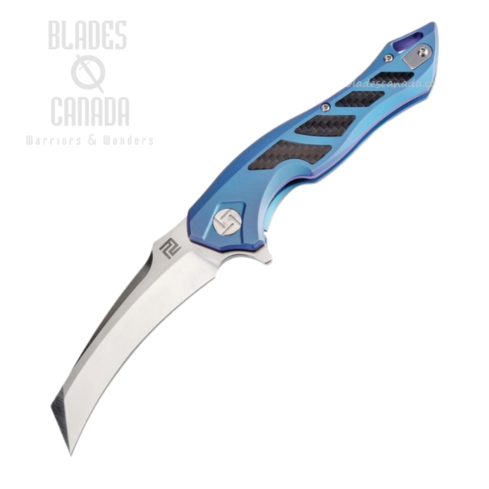 Artisan Cutlery Eagle Flipper Framelock Knife, M390, Titanium Blue w/Carbon Fiber, 1816G-BUM