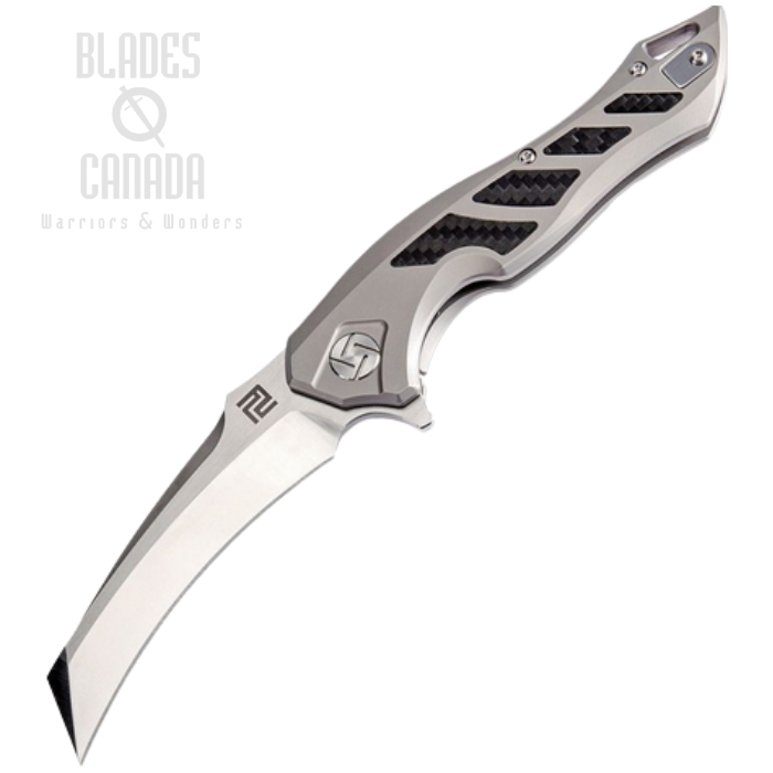 Artisan Cutlery Eagle Flipper Framelock Knife, S35VN Satin, Titanium Grey/Carbon Fiber, 1816G-GYS