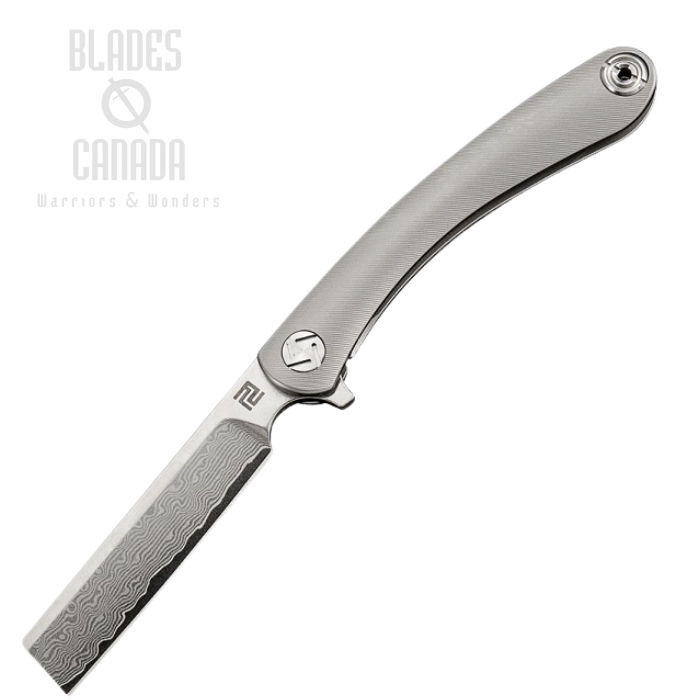 Artisan Cutlery Orthodox Flipper Framelock Knife, Damasus, Titanium Grey, 1817GS-DGY