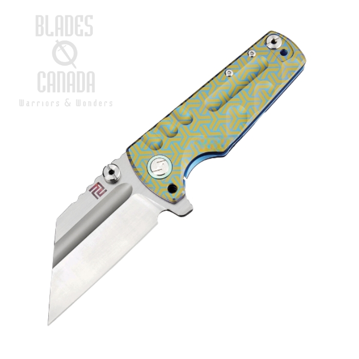 Artisan Proponent Flipper Framelock Knife, S35VN, Titanium Blue/Gold, 1820GBU02