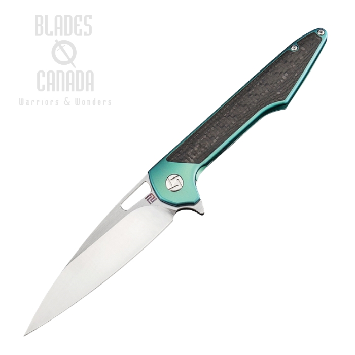 Artisan Cutlery Archaeo Flipper Framelock Knife, M390, Titanium Green/CF, 1821GGNM