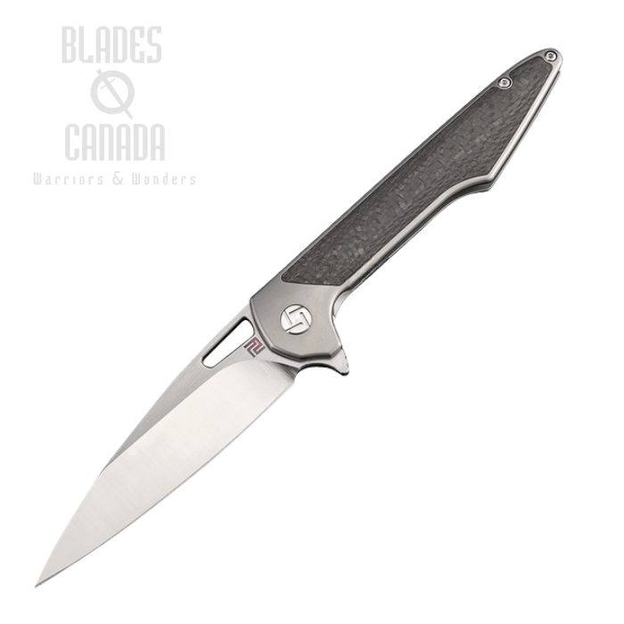 Artisan Cutlery Small Archaeo Flipper Framelock Knife, M390, Titanium/CF, 1821GSGYM