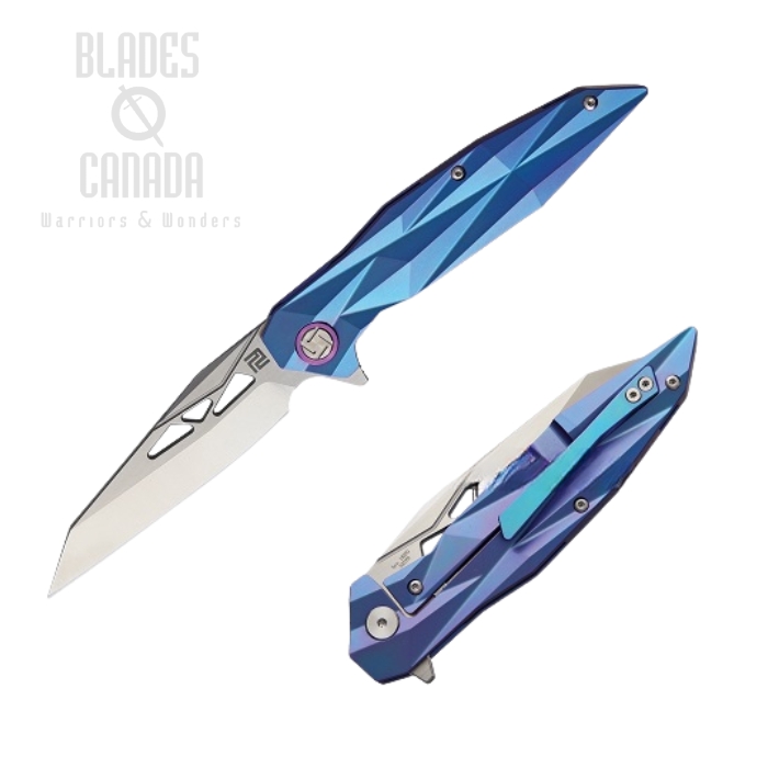 Artisan Cutlery Cygnus Flipper Framelock Knife, S35VN, Titanium Blue, 1827GBUS