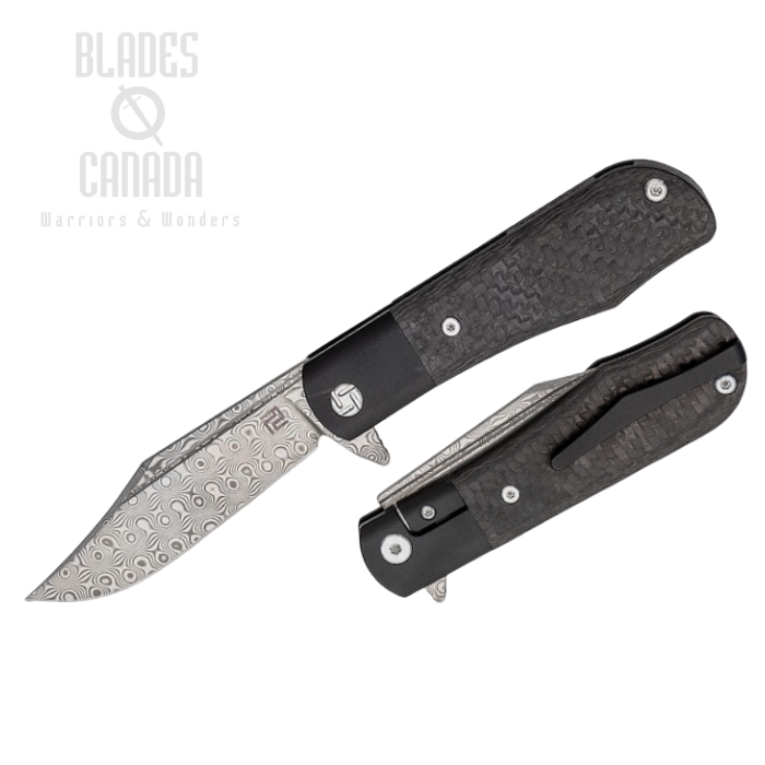 Artisan Cutlery Small Hyperion Flipper Folding Knife, Damascus, Titanium/Carbon Fiber, 1834GSDBK