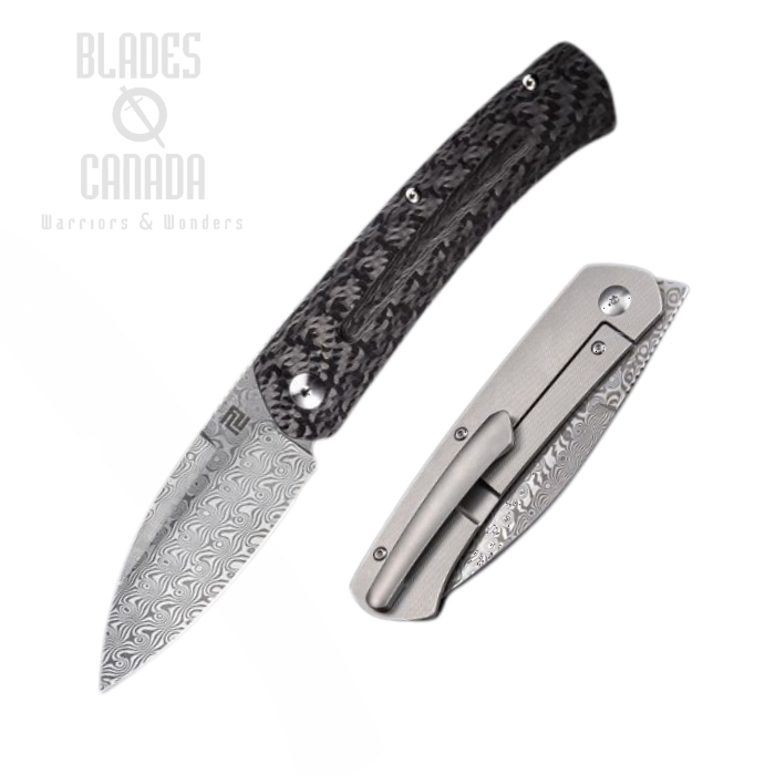 Artisan Cutlery Centauri Flipper Framelock Knife, Damascus, CF, 1839G-DCF