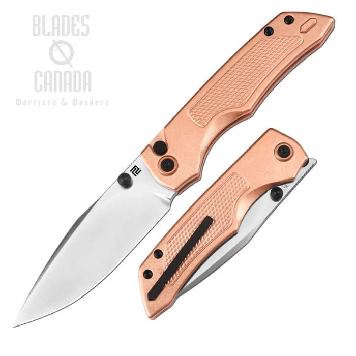 Artisan Cutlery Wizard Flipper Button Lock Folding Knife, S90V Sand Polish, Titanium Copper, 1870G-CO
