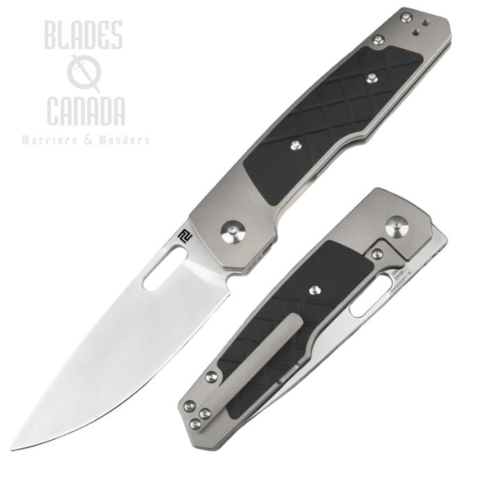 Artisan Cutlery The Gambit Pawn Frame Lock Folding Knife, S90V Sand Polish, Titanium Gray w/G10 Inlay Black, 1874G-BK