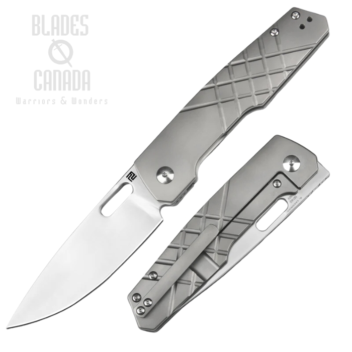 Artisan Cutlery The Gambit Blasted Bishop Frame Lock Folding Knife, S90V Sand Polish, Titanium Gray, 1874G-GY
