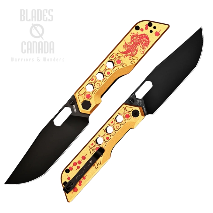 (image for) Artisan Cutlery Beest Front Flipper Folding Knife, AR-SFII Black, Aluminum Gilded Shadow, 1878P-GL
