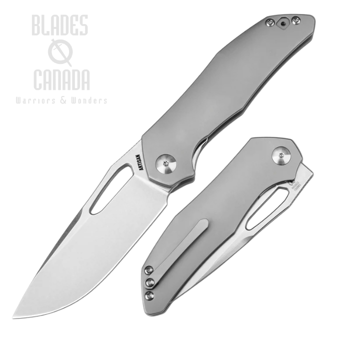 Artisan Cutlery Keras Framelock Folding Knife, S35VN Stonewash, Titanium Grey, 1880G-GY