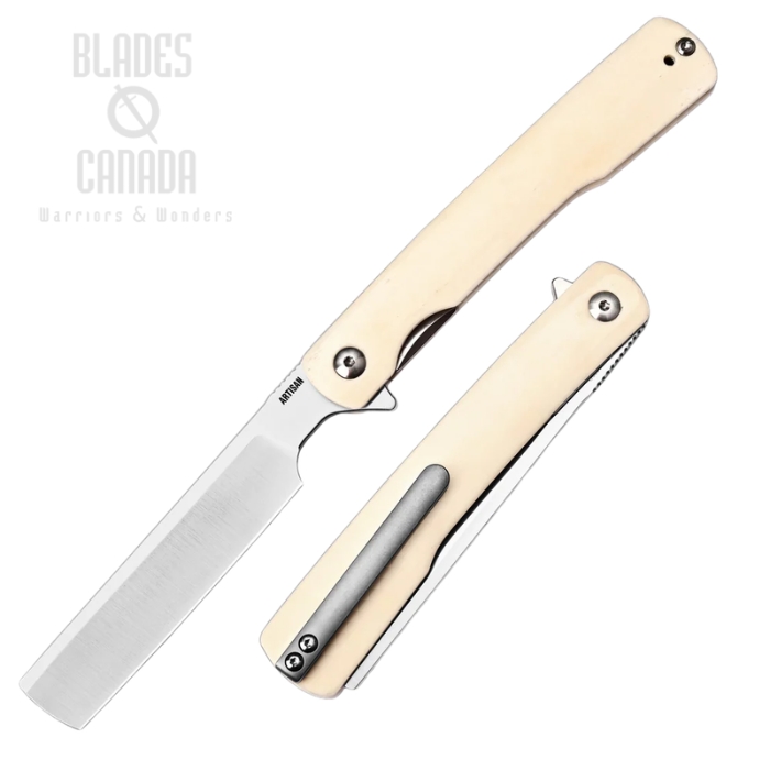 (image for) Artisan Cutlery Orthodox V2 Flipper Folding Knife, S45VN Sand Polish, Bovine Bone, 1883G-BB