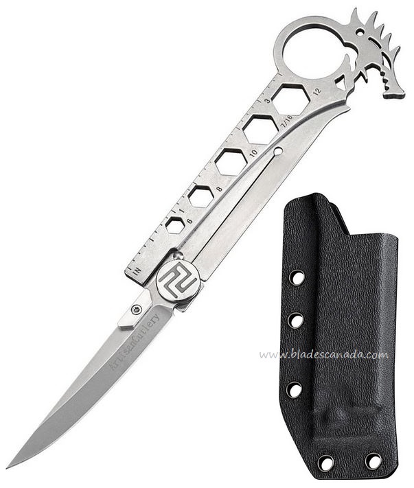 Artisan Cutlery Dragon Flipper Framelock Knife, AUS 8, Stainless Steel, 1606GY
