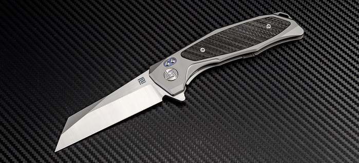 Artisan Cutlery Falcon Flipper Framelock Knife, S35VN, Titanium/CF, 1809GGYS - Click Image to Close