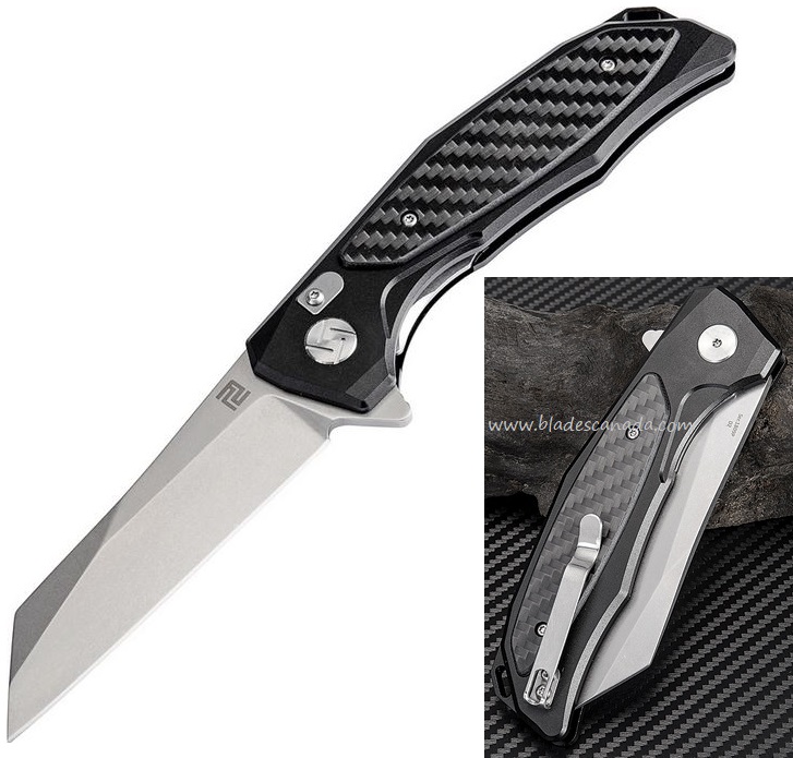 Artisan Cutlery Megahawk Flipper Folding Knife, D2, Aluminum/CF, 1809PBCF