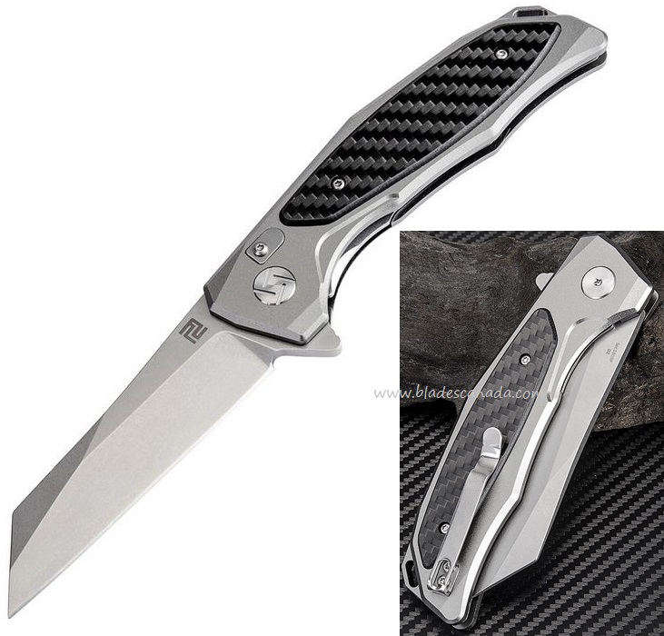 Artisan Cutlery Megahaw Flipper Folding Knife, D2, Aluminum/CF, 1809PGCF - Click Image to Close